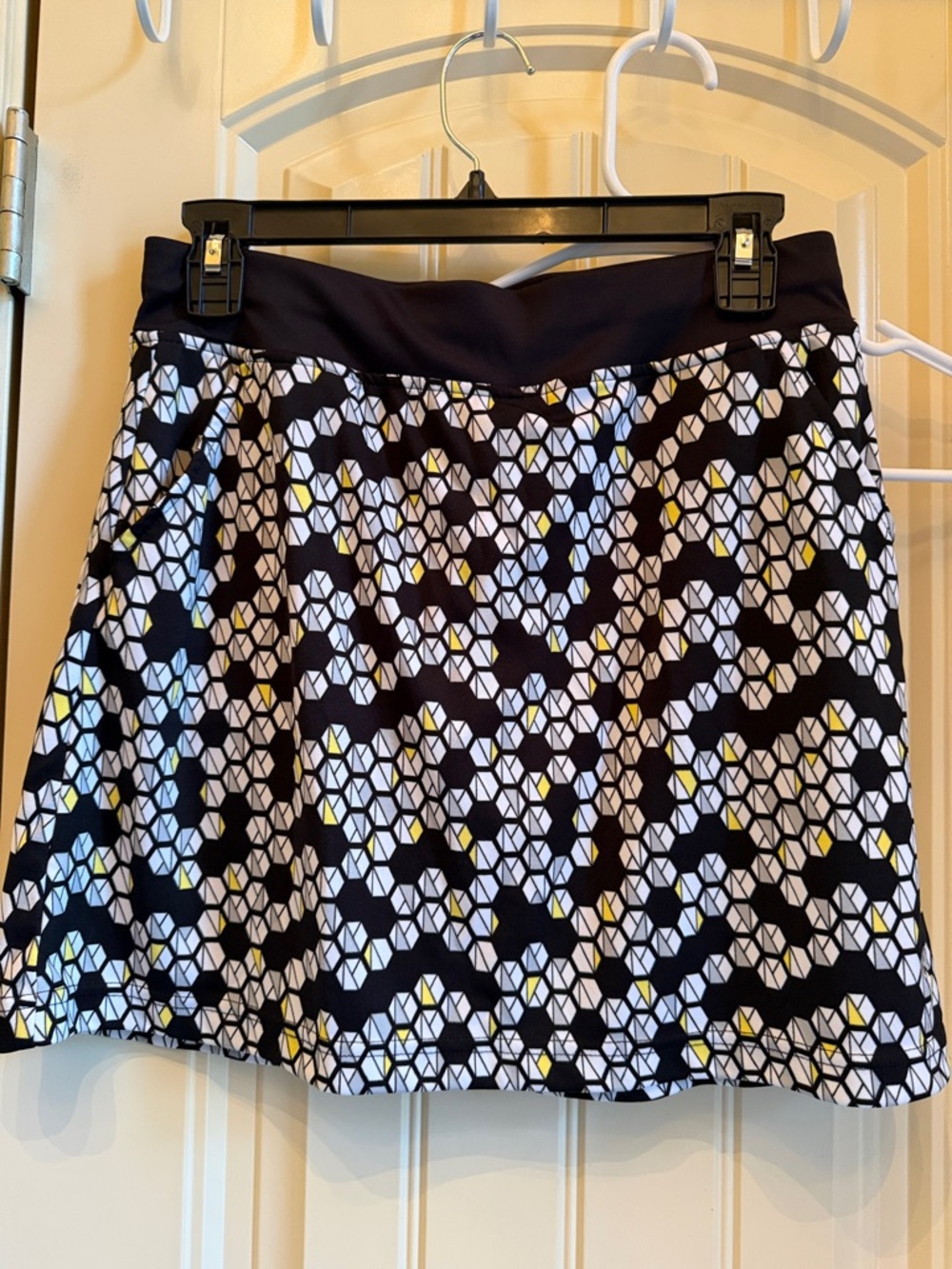 Callaway Black Skater Skirt with White Geometric and Yellow Highlights